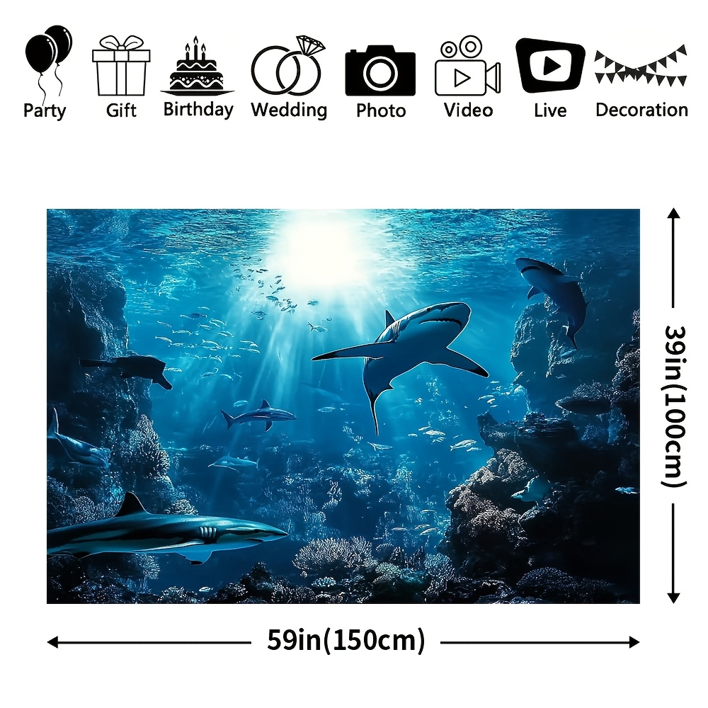 พรมแขวนผนังลายฉลามทะเลลึกสุดงด - Aquarium Marine Blue บทวิจารณ์และราคา