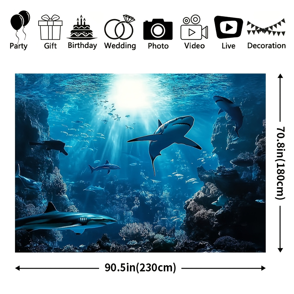 พรมแขวนผนังลายฉลามทะเลลึกสุดงด - Aquarium Marine Blue บทวิจารณ์และราคา